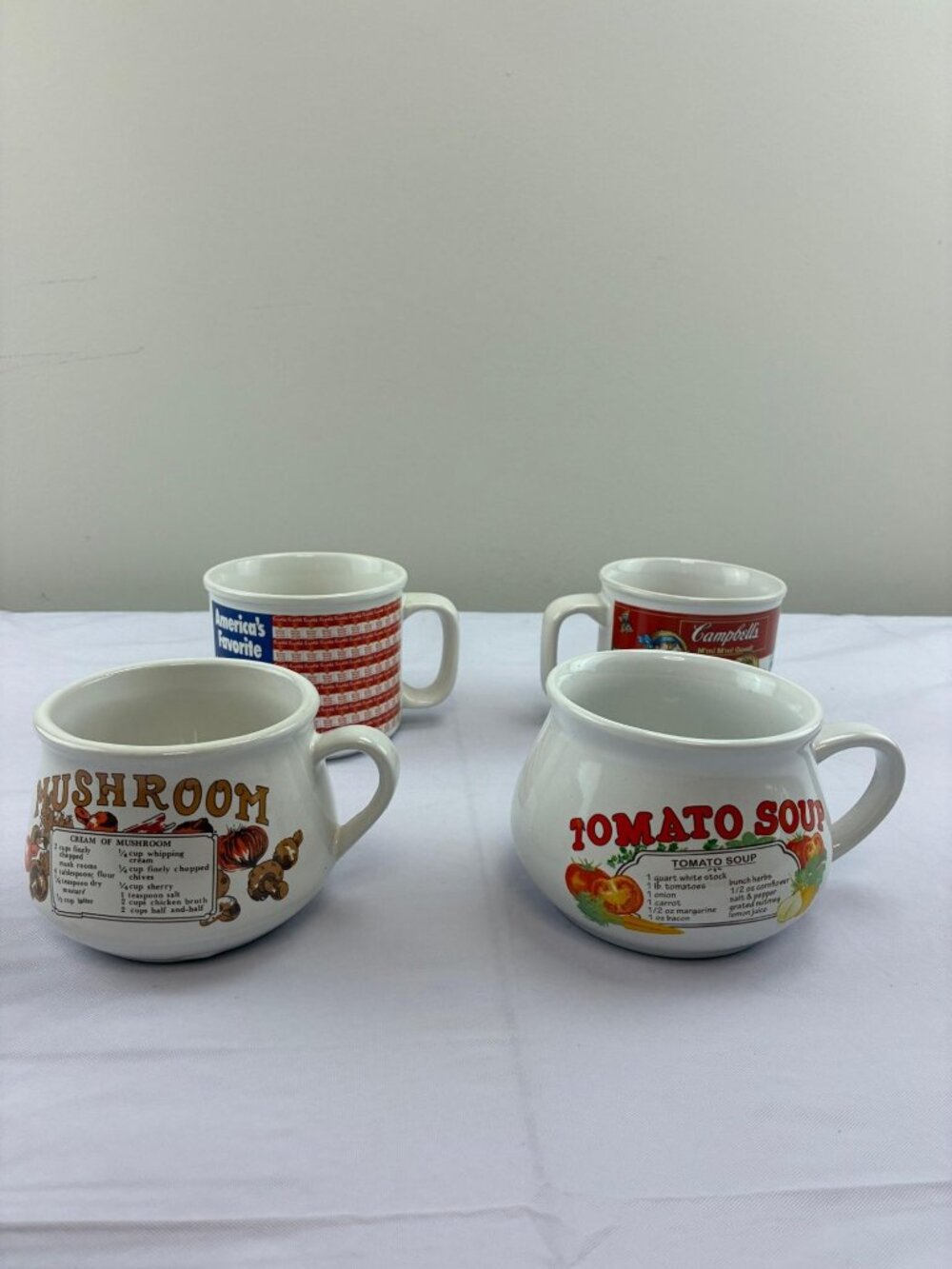 Campbells Soup Mug Set Of 4 Vintage Ceramic Cups With Retro Designs & Recipes